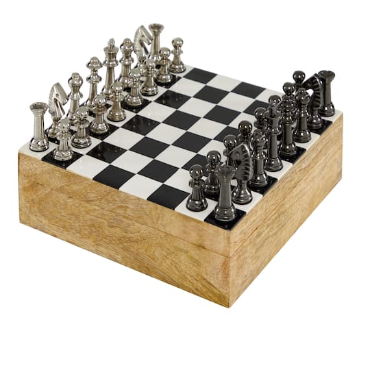 8&#x22; Mango Wood &#x26; Aluminum Traditional Chess Game Set
